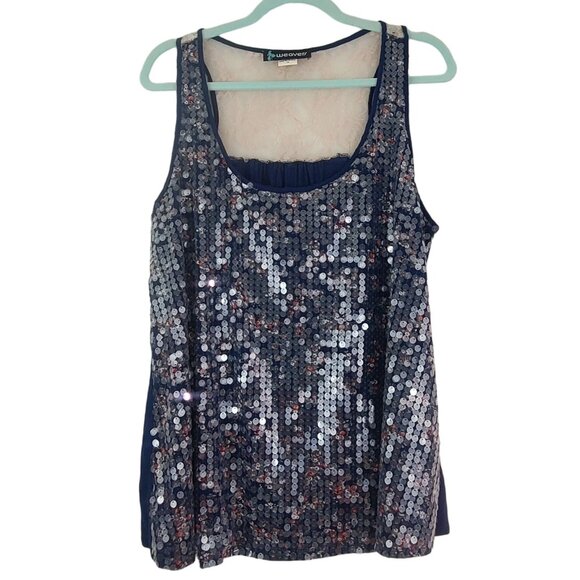 Weavers Tops - Weavers Y2K Sequin Lace Cami Sz 1X Floral Tank Top Racerback Blue Cocktail Party